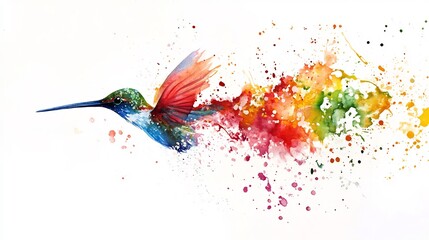 Watercolor hummingbird illustration with vibrant splatters and artistic flair