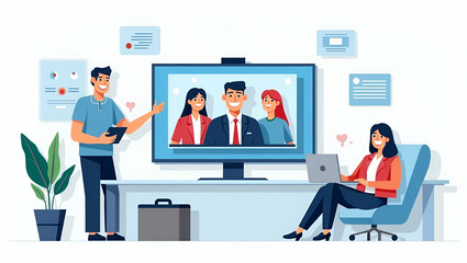 Fototapeta premium Online Business Meeting: Flat Vector Design for Remote Teams