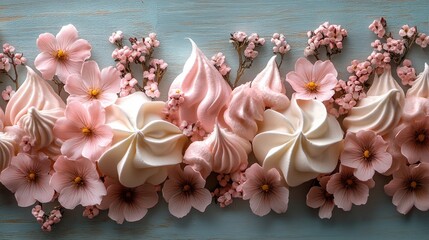Winter Holiday Cookie Assortment with Meringue and Spices on Blue Background
