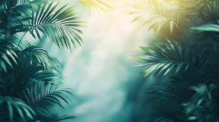 Lush green tropical palm leaves with sunlight.