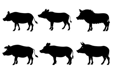 set of Warthog silhouette vector illustration