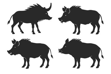 set of Warthog silhouette vector illustration
