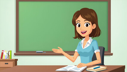 Engaging Cartoon Female Teacher: Cute Flat Vector Illustration for Educational Materials and Classroom Content - Perfect for School-Related Projects