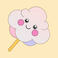 A cute cartoon bear child enjoys a pink ice cream cone with a smiling face
