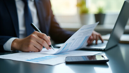 Fototapeta premium Streamlined Tax Payment Processes: Businessman Filing Corporate & Personal Income Tax Returns Online