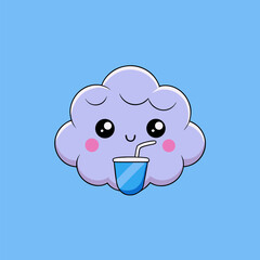 Cute cartoon animal illustration with a heart, like a baby bear or mouse, floating on a fun blue sky design