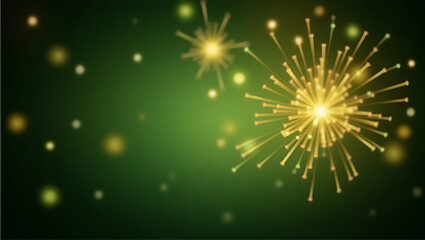 Golden Green Fireworks Bokeh: Captivating New Year Eve Abstract Background with Copy Space
