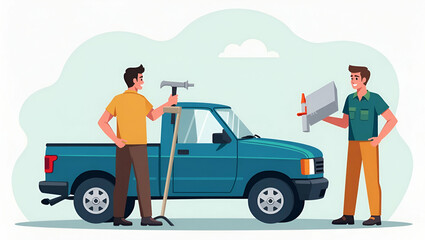 Professional Flat Vector Illustration of Pickup Repair & Maintenance Service