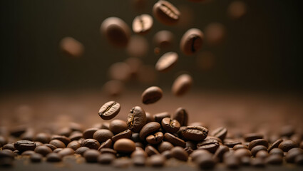 Obraz premium Cinematic Slow Motion Capture of Raw Coffee Beans Falling: A Detailed Vector Illustration Showcasing Coffee Texture and Dynamic Movement in a Smart Business Style