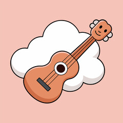 Cute baby cartoon character with a heart playing a guitar, like a funny animal illustration