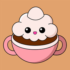 A sweet cartoon cupcake vector illustration, a delicious chocolate dessert icon for birthday celebration