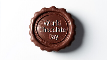 World Chocolate Day 3D chocolate seal on white background