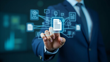 Hand Touching Document Icon: Online Document Management & Storage
