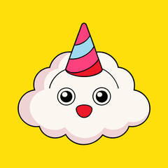 A funny cartoon dog smiles near a cute Christmas tree illustration with a snowman