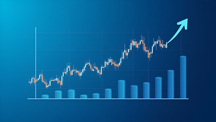 Fototapeta premium Flat Investment chart for stock market showing business candle chart with bullish trends on a blue background including trading schedule in vector EPS 10 format concept as Investment chart for stock m