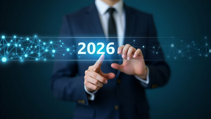 Flat Businessman Interacting with Download Bar: A Creative Illustration Symbolizing Change and Preparation for the New Business Year 2026 in a Cute Vector Style