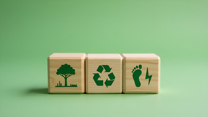 Wooden Cubes Icons: Achieving Net Zero Carbon Emissions with Circular Economy