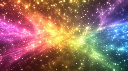 Fototapeta premium Mesmerizing aurora flare spectrum background with iridescent shimmering light, featuring neon waves of cyan, magenta, purple, and golden hues, creating a celestial and futuristic glow.