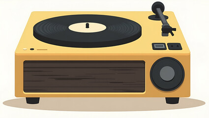 Fototapeta premium Retro Style 2D Cartoon Clipart of a Vintage Vinyl Record Player - Perfect Nostalgia-Themed Flat Art for Creative Designs and Smart Business Projects