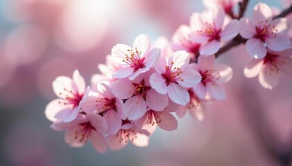 Obraz premium Close-up of delicate cherry blossoms in full bloom, vibrant, pink