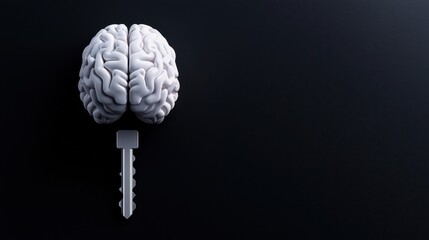 Conceptual image of a brain and a key representing ideas and creativity.