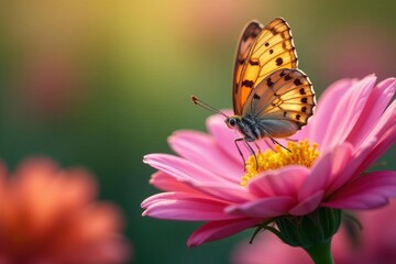 Obraz premium Close up of delicate petals and butterfly in beautiful garden, butterfly, close up