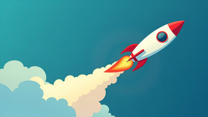 Accelerate Your Business Journey: A Cute Vector Illustration of a Rocket Icon Symbolizing Startup Momentum, Innovation, and Determination Towards Achieving Success