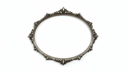 Flat ornate vintage silver picture frame intricate detailing oval shape perfect showcasing cherished memories isolate on white background concept as Ornate vintage silver picture frame with intricate 