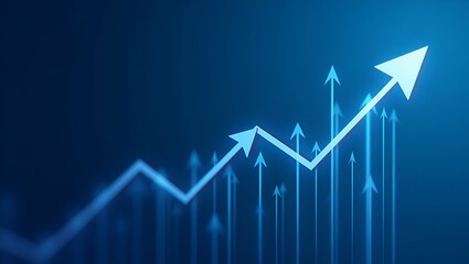 Flat Abstract Financial Graph: Uptrend Arrows on Blue Background