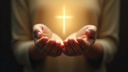 Human hands open palm up worship with faith in religion and belief in God on blessing background.Christian Religion concept background. concept as Hands open in worship with faith in religion and beli
