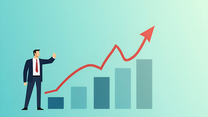 Flat Development and growth concept businessman plan growth increase positive indicators business concept as Businessman plans growth focuses on improving positive indicators and business development 