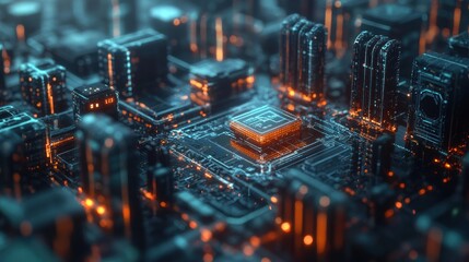 Cyberpunk Cityscape: A Futuristic Microchip Metropolis