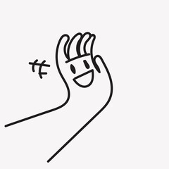 palm hand with human cartoon face illustration in doodle cartoon