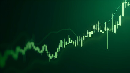 Obraz premium Bull Market Trading: Uptrend Candlestick Graph on Green Background Showcasing Rising Prices Enhanced by Generative AI Technology - A Conceptual Photo Stock with Space for Customization