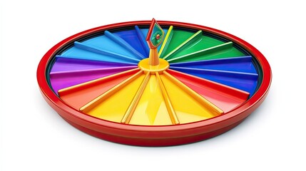 A colorful spinning wheel with segmented sections of diverse colors