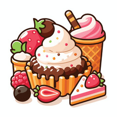 dessert, food, delicious, sweet, chocolate, cake, background, fruit, isolated, cream, bakery, gourmet, snack, celebration, vintage, colorful, decoration, pastry, restaurant, vector, summer, fresh, ico