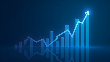 Flat Widescreen Abstract Financial Graph: Uptrend Line & Bar Chart Illustrating Stock Market Growth on Blue Background - A Cute Vector Illustration for Smart Business Insights