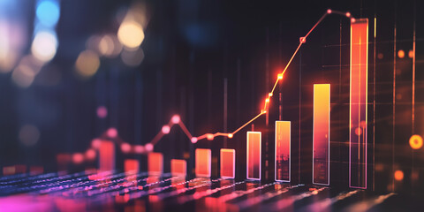 Visual representation of dynamic financial growth with colorful bar chart and glowing data points in a modern digital environment