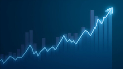 Business Candlestick Graph Chart: Stock Market Investment Trading on Blue Background Highlighting Bullish Uptrend - Vector Design with Economy Elements and Space for Customization