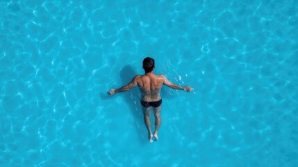 Man floating in a swimming pool
