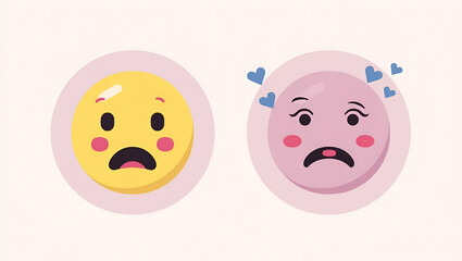 Fototapeta premium Emotional Face Icons: Happy & Sad with Like/Love Buttons Design