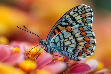Beautiful butterfly perched on colorful flowers with delicate wings