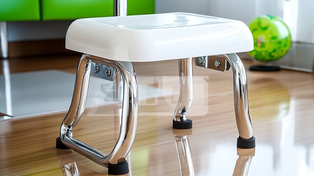 Modern White Bathroom Stool with Chrome Legs Small Compact Stylish Step Stool for Elderly or Kids