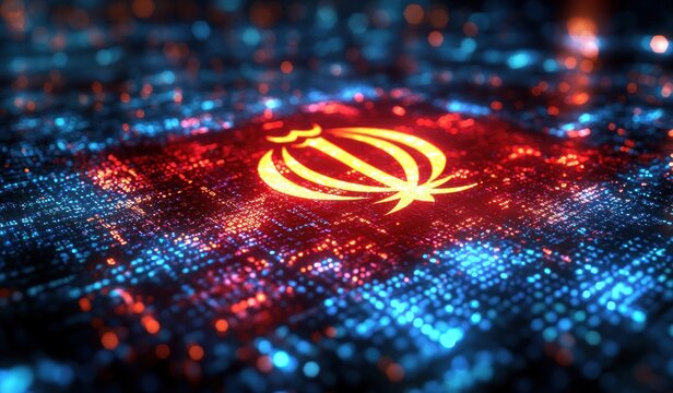 Iran Flag Digital Binary Code Cyberpunk Technology Concept - Powered by Adobe