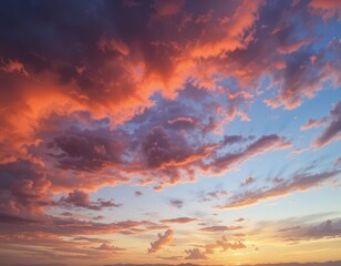 Fototapeta premium Vibrant Sunset Sky with Dramatic Orange and Purple Cloudscape A breathtaking view of the colorful clouds at dusk