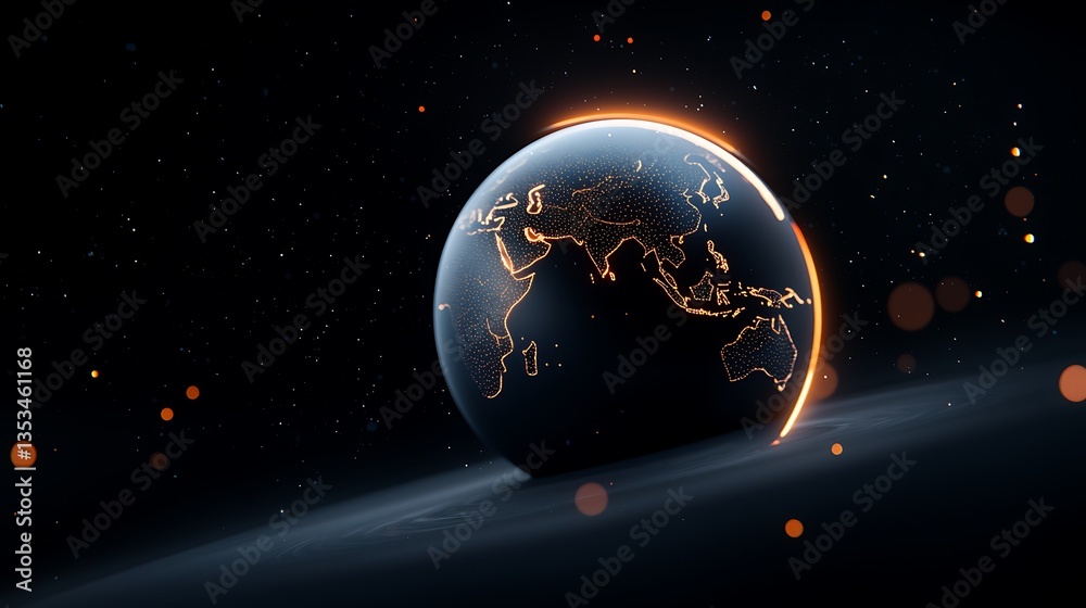 Wall mural rotating glowing earth globe animation in space