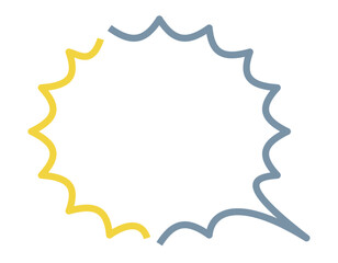 途切れた線のトゲトゲの吹き出し　黄・青