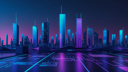 Futuristic Cyber Cityscape with Neon Skyscrapers..