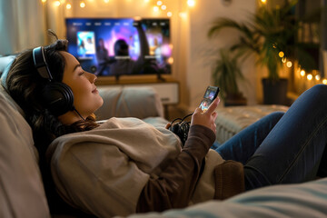 Close-up of smartphone screen displaying audiobook app with vibrant cover and playback controls