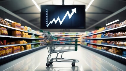 Market analysis trends grocery store data visualization retail environment eye-level view